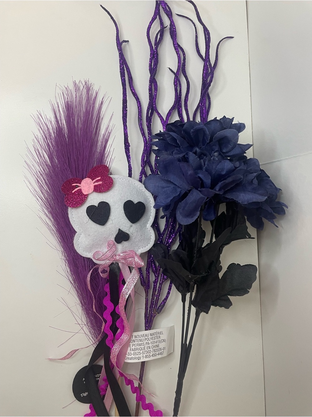 Purple Black White Pink Halloween Skull Floral Bundle, 4 Picks